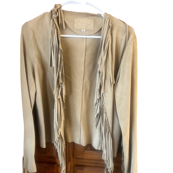 Tasha Polizzi Beige suede Jacket with Fringe SZ Med - Picture 1 of 9